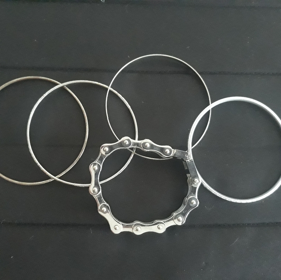 ATC Rhinestone Bike Chain Bracelet 7" + Silver Tone Bangle Bracelets - Picture 13 of 15